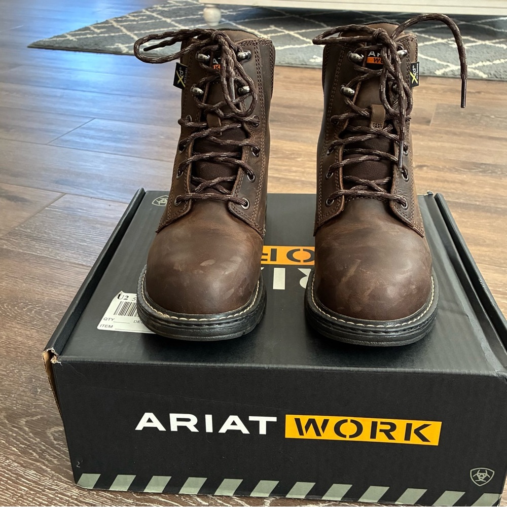 Ariat Dark Brown Lace-Up Ankle Safety Boots 8 W